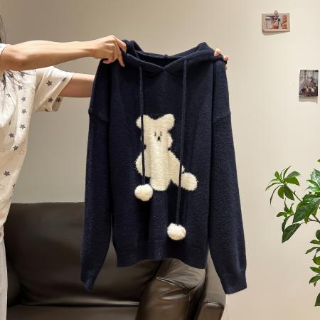 北极绒长袖上衣针织衫设计感潮女装秋冬卡通连帽保暖毛衣 服裝批發女裝批發服飾貨源