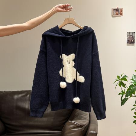 北极绒长袖上衣针织衫设计感潮女装秋冬卡通连帽保暖毛衣 服裝批發女裝批發服飾貨源