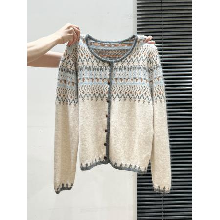 安迪绒长袖针织女秋冬新款提花开衫外套上衣圆领保暖毛衣 服裝批發女裝批發服飾貨源