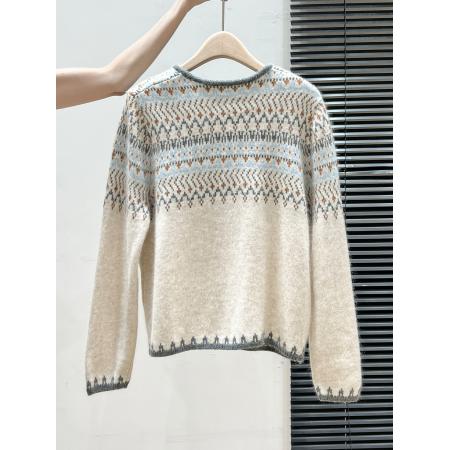 安迪绒长袖针织女秋冬新款提花开衫外套上衣圆领保暖毛衣 服裝批發女裝批發服飾貨源