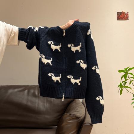 绵羊绒毛衣女装秋冬新款拉链开衫外套提花圆领保暖针织衫 服裝批發女裝批發服飾貨源