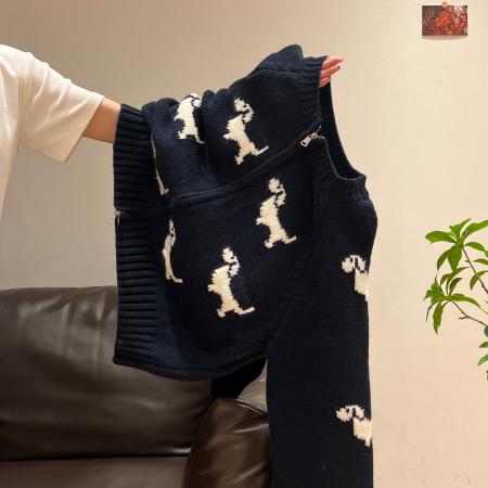 绵羊绒毛衣女装秋冬新款拉链开衫外套提花圆领保暖针织衫 服裝批發女裝批發服飾貨源