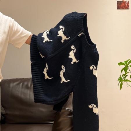 绵羊绒毛衣女装秋冬新款拉链开衫外套提花圆领保暖针织衫 服裝批發女裝批發服飾貨源