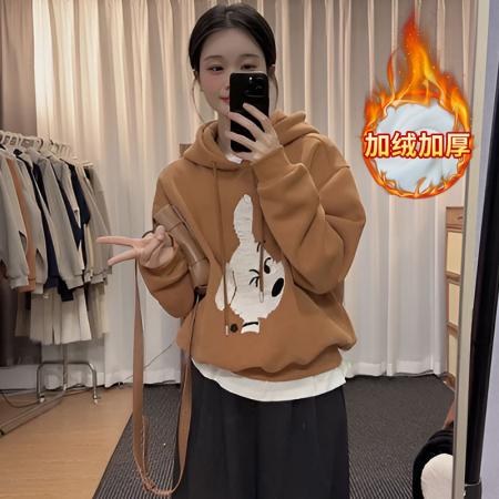纯棉华棉复合奥粒绒卫衣女秋冬季卡通印花潮连帽保暖上衣 服裝批發女裝批發服飾貨源