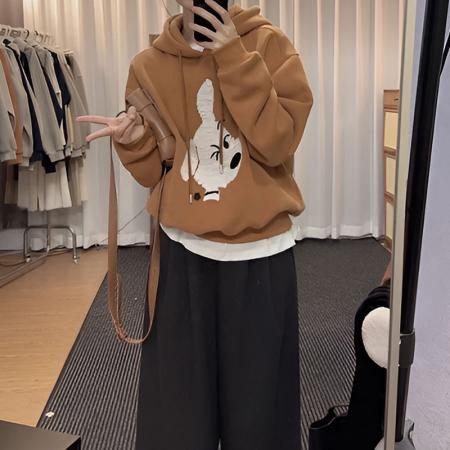 纯棉华棉复合奥粒绒卫衣女秋冬季卡通印花潮连帽保暖上衣 服裝批發女裝批發服飾貨源