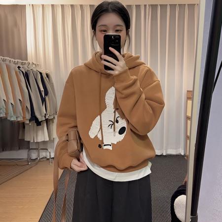 纯棉华棉复合奥粒绒卫衣女秋冬季卡通印花潮连帽保暖上衣 服裝批發女裝批發服飾貨源