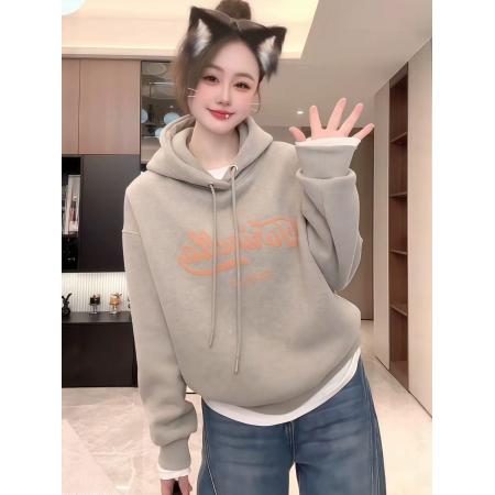 纯棉华棉复合奥粒绒卫衣女秋冬季新款潮宽松连帽保暖上衣 服裝批發女裝批發服飾貨源