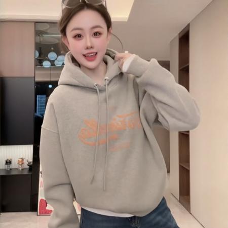 纯棉华棉复合奥粒绒卫衣女秋冬季新款潮宽松连帽保暖上衣 服裝批發女裝批發服飾貨源