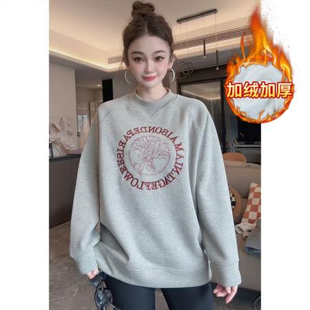 仿棉华棉复合奥粒绒卫衣秋冬新款刺绣花宽松圆领保暖上衣 服裝批發女裝批發服飾貨源