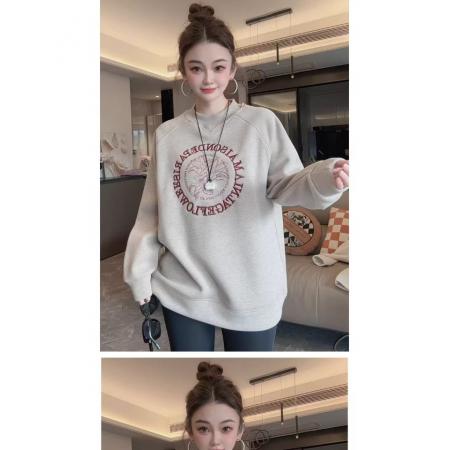 仿棉华棉复合奥粒绒卫衣秋冬新款刺绣花宽松圆领保暖上衣 服裝批發女裝批發服飾貨源