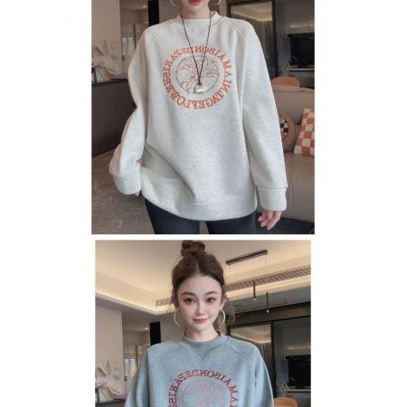 仿棉华棉复合奥粒绒卫衣秋冬新款刺绣花宽松圆领保暖上衣 服裝批發女裝批發服飾貨源