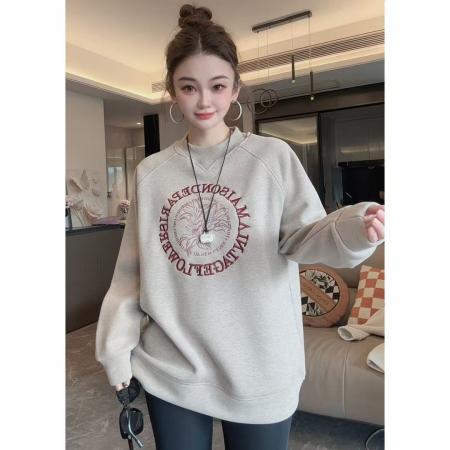 仿棉华棉复合奥粒绒卫衣秋冬新款刺绣花宽松圆领保暖上衣 服裝批發女裝批發服飾貨源