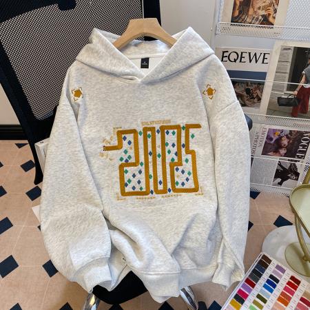 纯棉华棉复合牛奶丝卫衣女初秋新款刺绣花薄宽松连帽上衣 服裝批發女裝批發服飾貨源