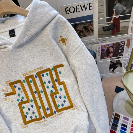 纯棉华棉复合牛奶丝卫衣女初秋新款刺绣花薄宽松连帽上衣 服裝批發女裝批發服飾貨源