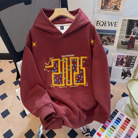 纯棉华棉复合牛奶丝卫衣女初秋新款刺绣花薄宽松连帽上衣 服裝批發女裝批發服飾貨源