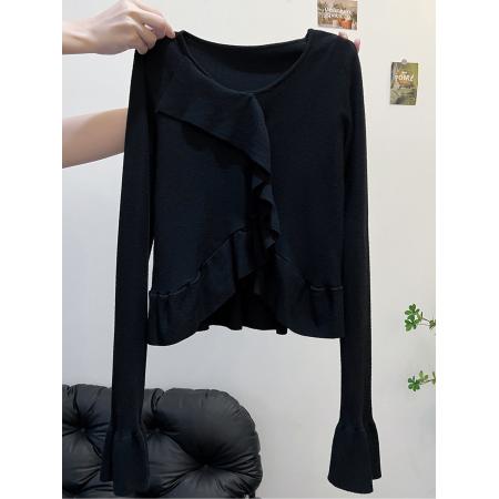 FA52944# 三股包芯纱天猫抖音品质荷叶边喇叭袖打底上衣  服裝批發女裝批發服飾貨源