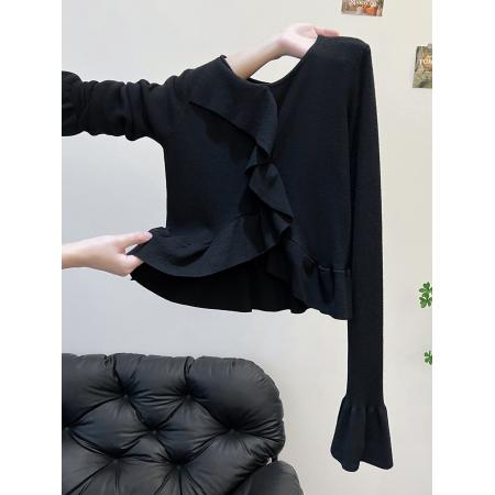 FA52944# 三股包芯纱天猫抖音品质荷叶边喇叭袖打底上衣  服裝批發女裝批發服飾貨源