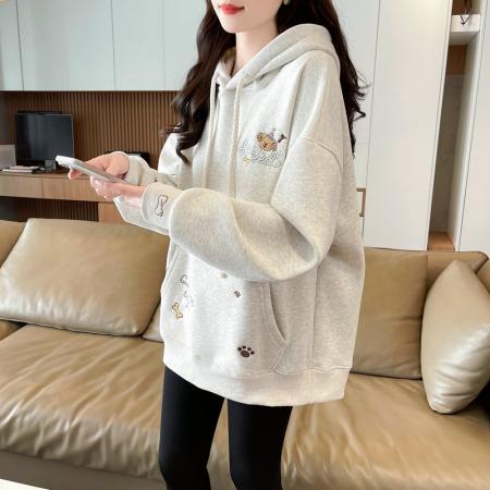 FA52946# 仿华棉复合奥粒春秋薄长袖卫衣女韩版宽松显瘦设计感上衣网红  服裝批發女裝批發服飾貨源