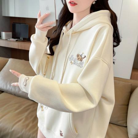 FA52946# 仿华棉复合奥粒春秋薄长袖卫衣女韩版宽松显瘦设计感上衣网红  服裝批發女裝批發服飾貨源