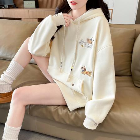 FA52946# 仿华棉复合奥粒春秋薄长袖卫衣女韩版宽松显瘦设计感上衣网红  服裝批發女裝批發服飾貨源