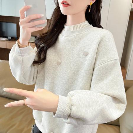 FA52947# 仿华棉复合奥粒春秋薄长袖卫衣女韩版宽松显瘦设计感上衣网红  服裝批發女裝批發服飾貨源