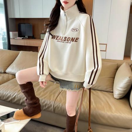 FA52948# 首发华棉复合贝贝绒冬季加绒加厚外套宽松卫衣女  服裝批發女裝批發服飾貨源