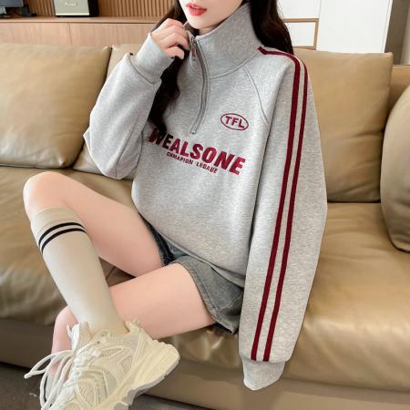 FA52948# 首发华棉复合贝贝绒冬季加绒加厚外套宽松卫衣女  服裝批發女裝批發服飾貨源