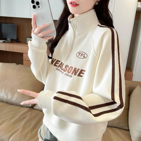 FA52948# 首发华棉复合贝贝绒冬季加绒加厚外套宽松卫衣女  服裝批發女裝批發服飾貨源