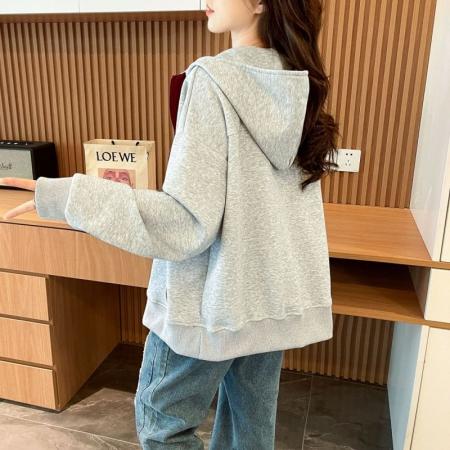 FA52953# 纯棉华棉复合薄款高级感韩系撞色刺绣连帽卫衣拉链开衫上衣  服裝批發女裝批發服飾貨源