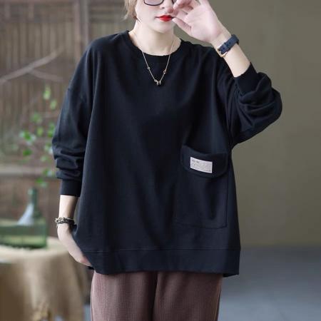 FA52954# 秋装新款纯棉外贸女长袖卫衣时尚百搭休闲圆领套头纯色宽松上衣  服裝批發女裝批發服飾貨源