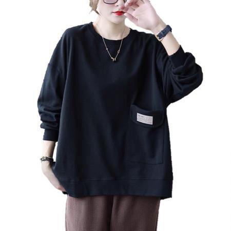 FA52954# 秋装新款纯棉外贸女长袖卫衣时尚百搭休闲圆领套头纯色宽松上衣  服裝批發女裝批發服飾貨源