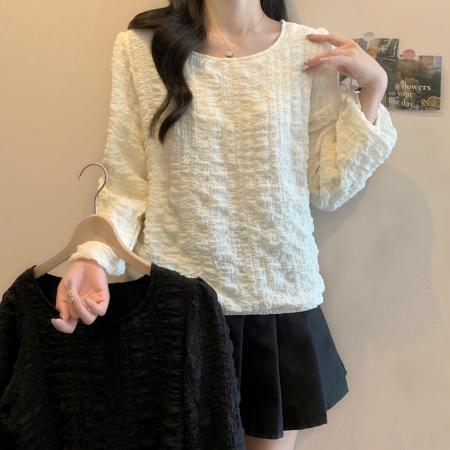 FA52955# 春装新款大码女装胖MM泡泡格百搭长袖衬衫上衣M-4XL200斤  服裝批發女裝批發服飾貨源