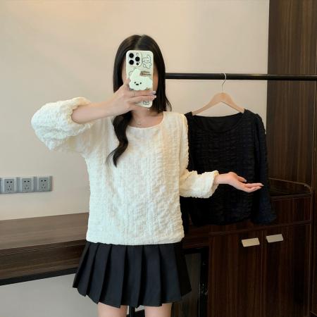 FA52955# 春装新款大码女装胖MM泡泡格百搭长袖衬衫上衣M-4XL200斤  服裝批發女裝批發服飾貨源