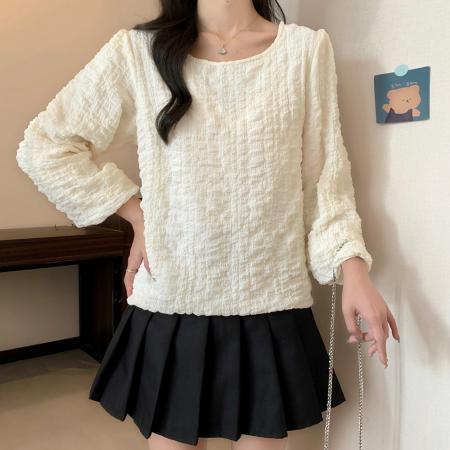 FA52955# 春装新款大码女装胖MM泡泡格百搭长袖衬衫上衣M-4XL200斤  服裝批發女裝批發服飾貨源