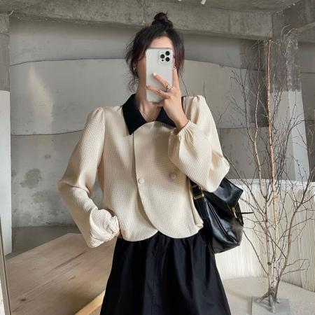 FA52958# 早春新款大码女装法式复古短款上衣别致长袖衬衫  服裝批發女裝批發服飾貨源