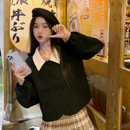 FA52958# 早春新款大码女装法式复古短款上衣别致长袖衬衫  服裝批發女裝批發服飾貨源