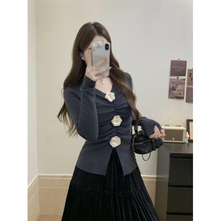 FA52970# 秋冬装新款胖mm气质显瘦毛衣V领上衣半身裙两件套套装  服裝批發女裝批發服飾貨源