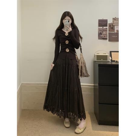 FA52970# 秋冬装新款胖mm气质显瘦毛衣V领上衣半身裙两件套套装  服裝批發女裝批發服飾貨源