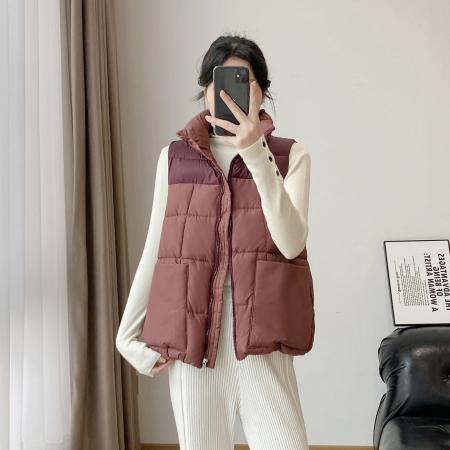 FA52977# 大码羽绒棉马甲新款韩版拼接百搭显瘦立领秋冬背心外套  服裝批發女裝批發服飾貨源