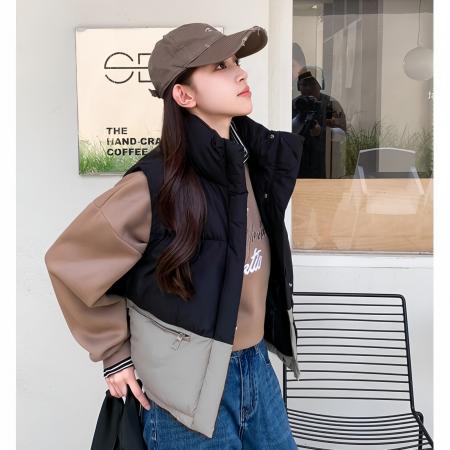 FA52978# 韩国ins新款面包服冬季外套小棉袄拼接羽绒棉衣马甲女韩版  服裝批發女裝批發服飾貨源