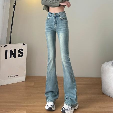 FA52982# 微喇牛仔裤女春秋季新款高腰显瘦显高复古设计感喇叭裤  服裝批發女裝批發服飾貨源