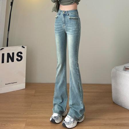 FA52982# 微喇牛仔裤女春秋季新款高腰显瘦显高复古设计感喇叭裤  服裝批發女裝批發服飾貨源