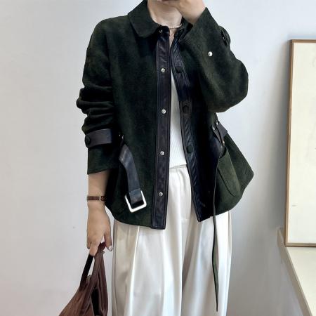 FA52985# 法式复古高级感皮衣夹克外套秋新款女洋气百搭常规绒面复古宽松  服裝批發女裝批發服飾貨源