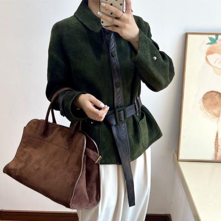 FA52985# 法式复古高级感皮衣夹克外套秋新款女洋气百搭常规绒面复古宽松  服裝批發女裝批發服飾貨源