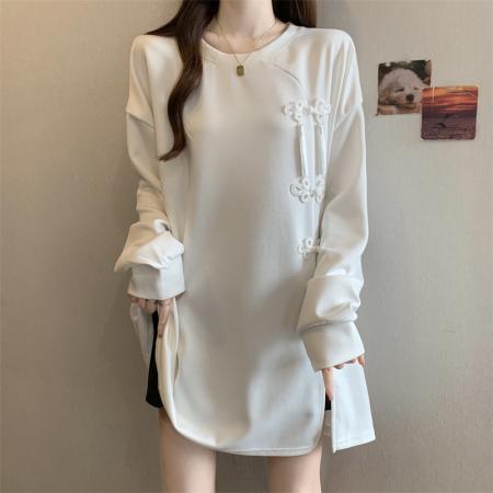 FA52986# 大码胖MM设计感国风盘扣开叉卫衣洋气百搭上衣  服裝批發女裝批發服飾貨源