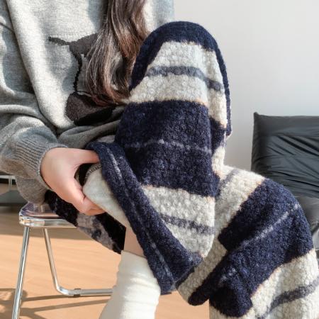 FA52993# 秋冬韩版毛圈条纹保暖秋冬休闲窄版拖地裤长裤女  服裝批發女裝批發服飾貨源