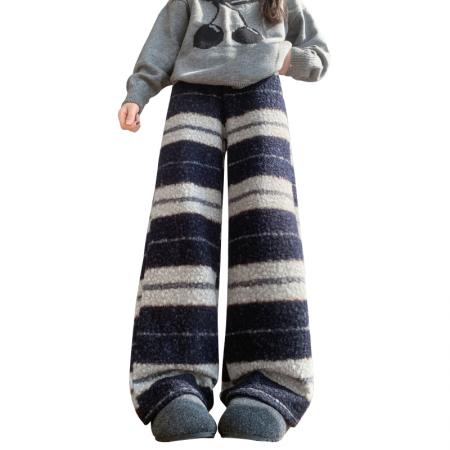 FA52993# 秋冬韩版毛圈条纹保暖秋冬休闲窄版拖地裤长裤女  服裝批發女裝批發服飾貨源