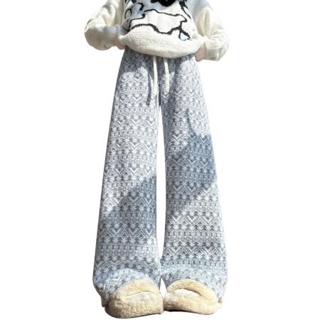 FA52995# 秋冬羊羔毛一条过冬百搭东北棉裤圣诞图案多色窄版休闲长裤女  服裝批發女裝批發服飾貨源