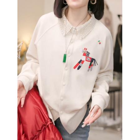 FA53010# 白色钩花翻领长袖衬衫女秋冬季新款超好看高级时尚漂亮单排扣上衣  服裝批發女裝批發服飾貨源