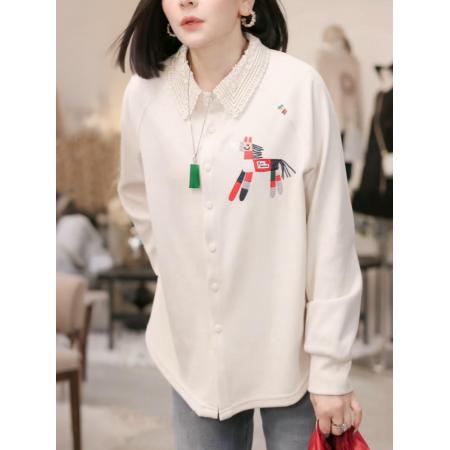 FA53010# 白色钩花翻领长袖衬衫女秋冬季新款超好看高级时尚漂亮单排扣上衣  服裝批發女裝批發服飾貨源